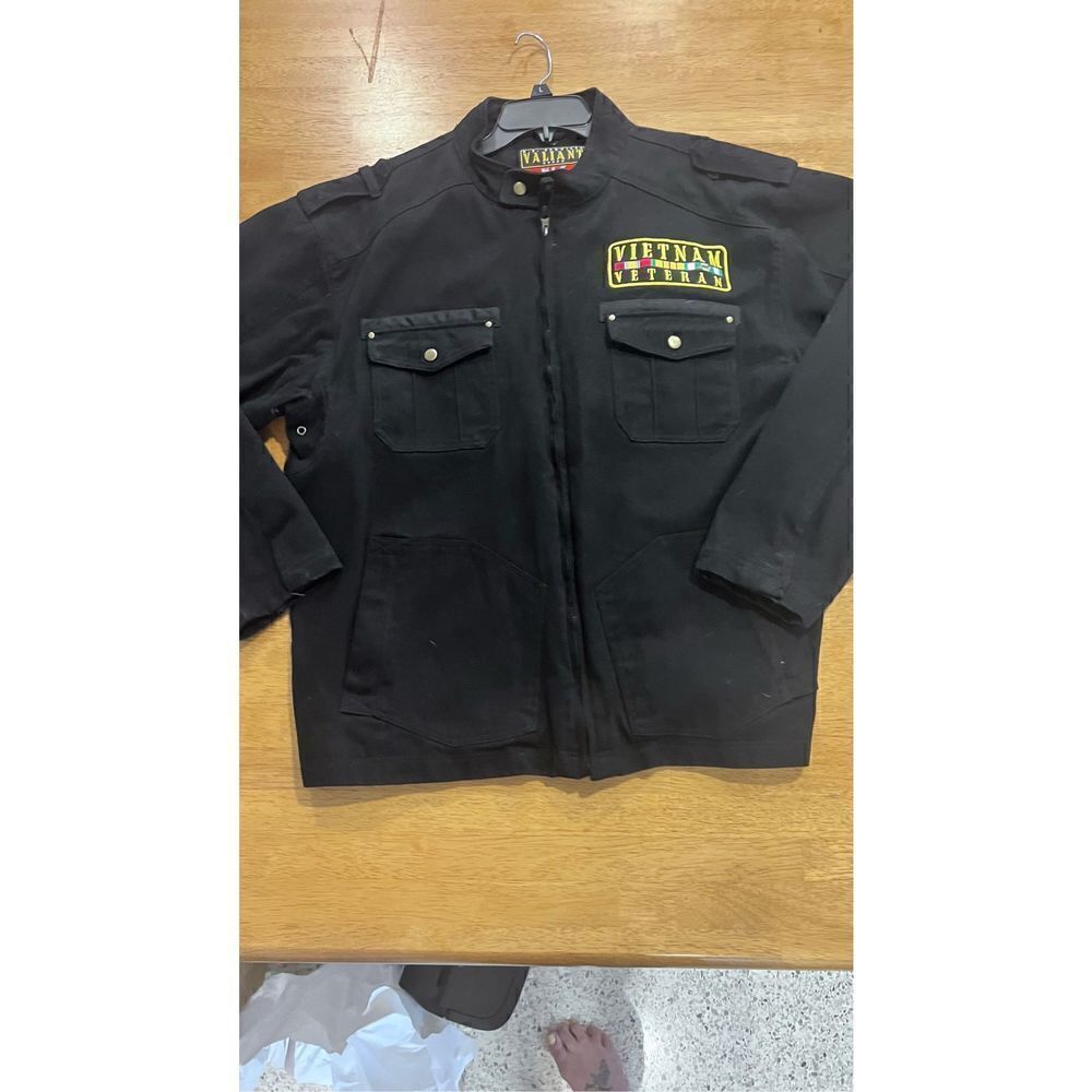 KNS Unique Men's Zip Up Front Vietnam Veteran Valiant Duty Jacket Black Size Lar